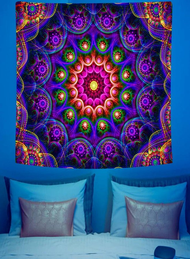 PSYHILAR Blacklight Trippy Mandala Tapestry, Boho Black Light Posters for Adults UV Reactive Room Decor for Bedroom Wall (60 x 50 Inches) - Image 2
